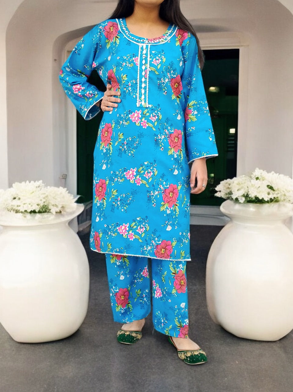 Graceful Cotton Stitched 2-Piece Dress with Mirror Work - Chic & Trendy 08