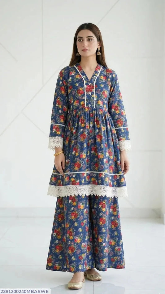 Lawn Women's 2PC Stitched Suit Printed and Embroided