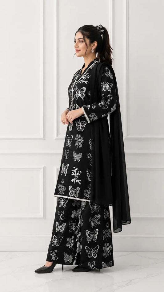 4Pcs Women's Stitched Linen Printed Suit with FREE scrunchie