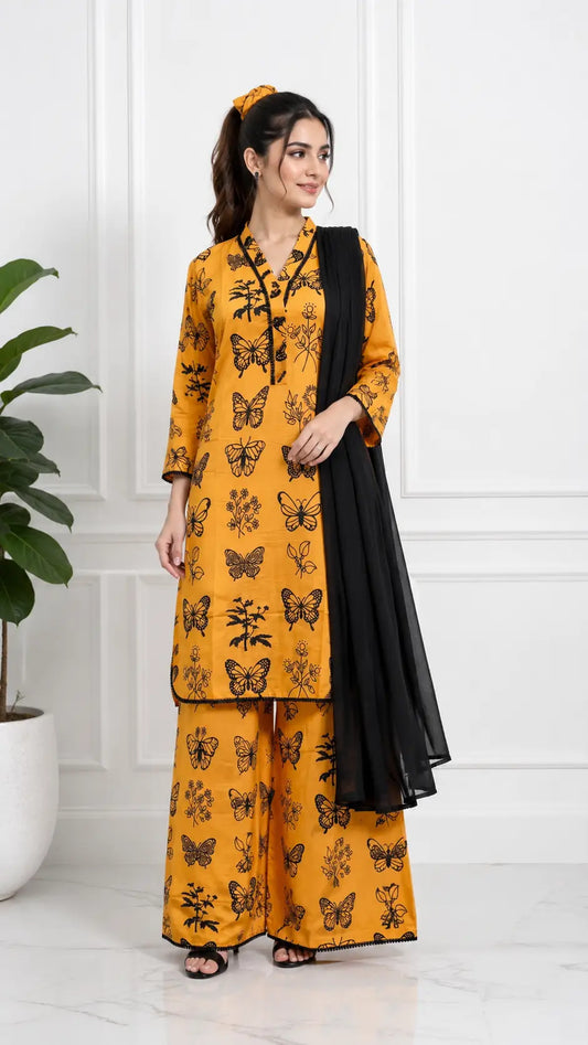 4Pcs Women's Stitched Linen Printed Suit with FREE scrunchie