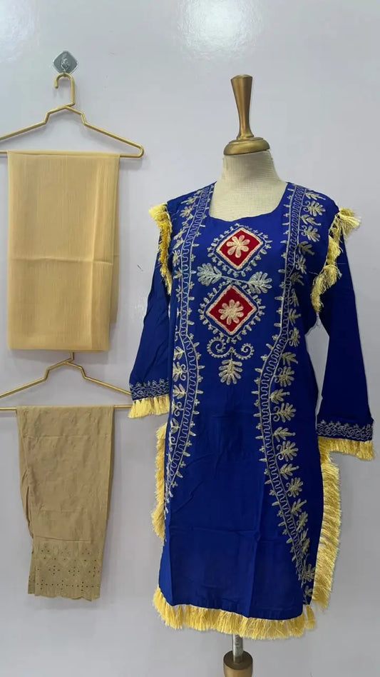 3 Pcs Women's Stitched Linen Hand Embroidered Suit