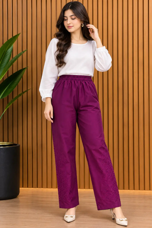 1 Pc Women's Stitched Linen Embroidered Trouser