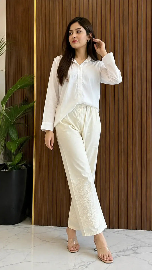 1 Pc Women's Stitched Linen Embroidered Trouser