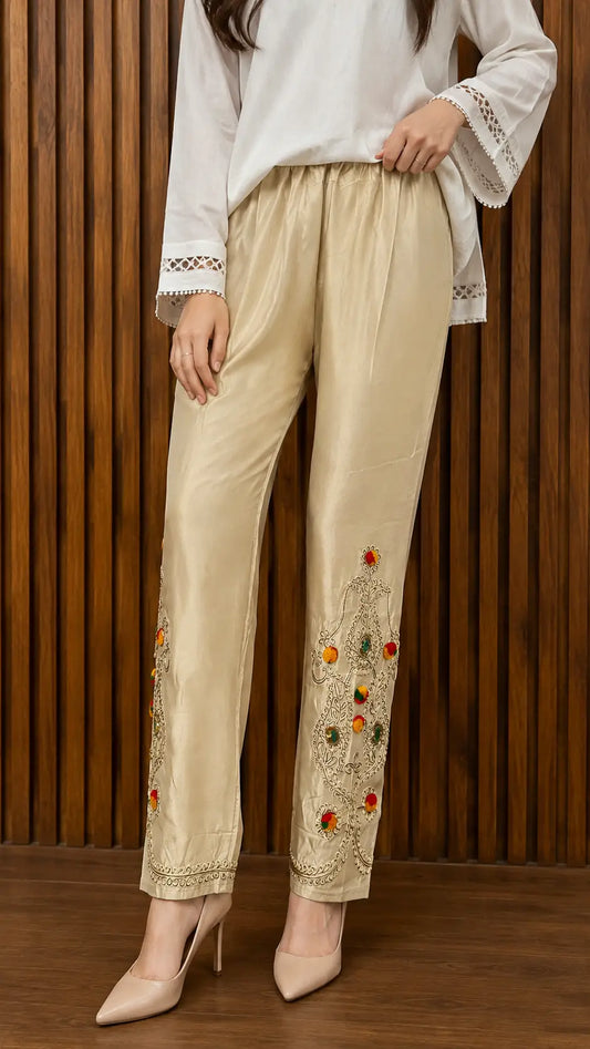 1Pc Women's Stitched Cotton Handmade Embroidered Trouser
