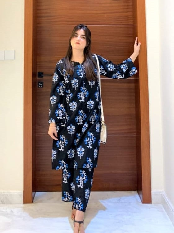 Linen 2-Piece Set | Sapphire Inspired Steam Print Design