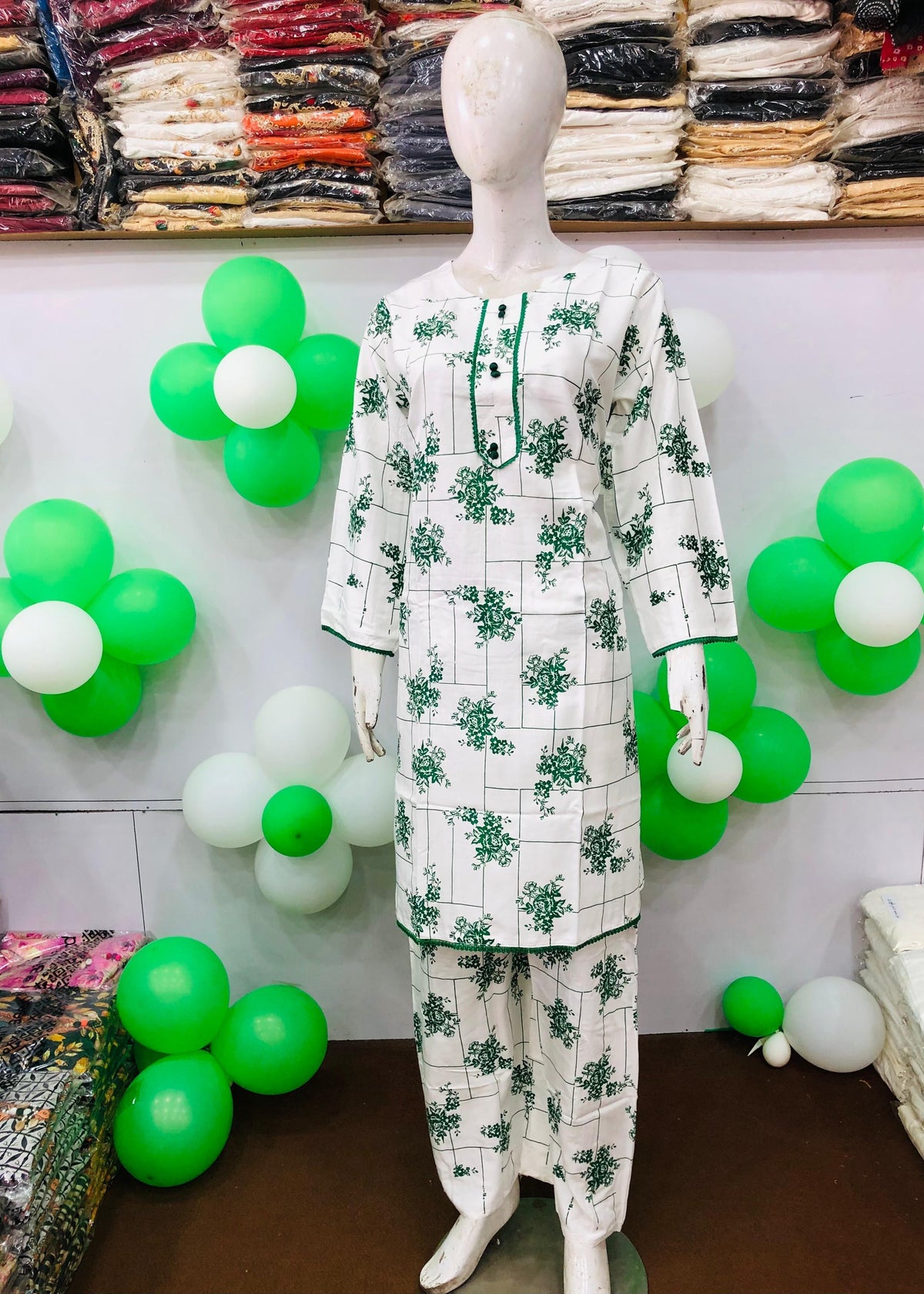 Ever Green SUMMER LINEN 2 PIECE (Check Flower) (95)