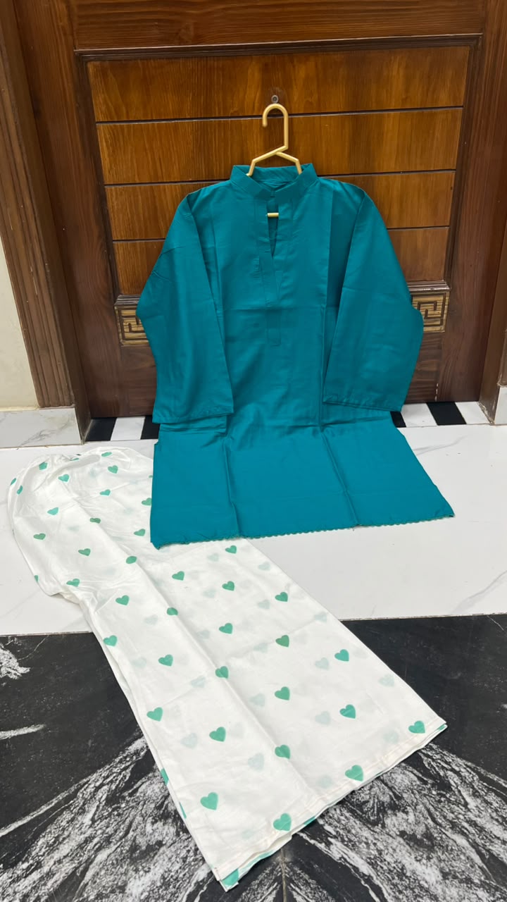 2PC Lawn Cotton Steam Printed Viral Heart Printed (Sea Green)
