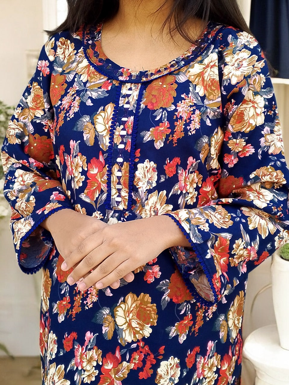 Winter Mirror Work Printed Crystal Wool Dress - Stitched 019