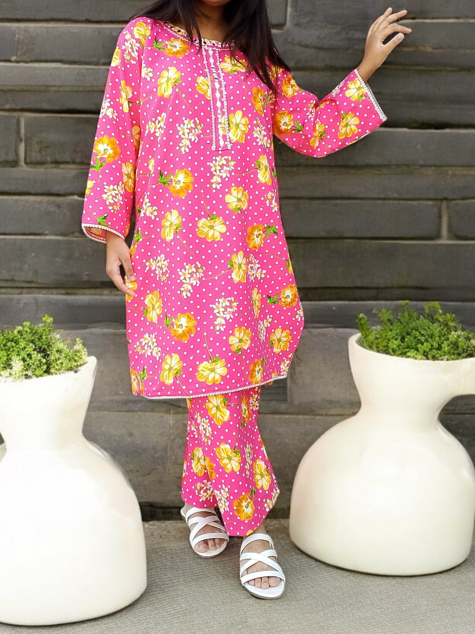 Graceful Cotton Stitched 2-Piece Dress with Mirror Work - Chic & Trendy 09