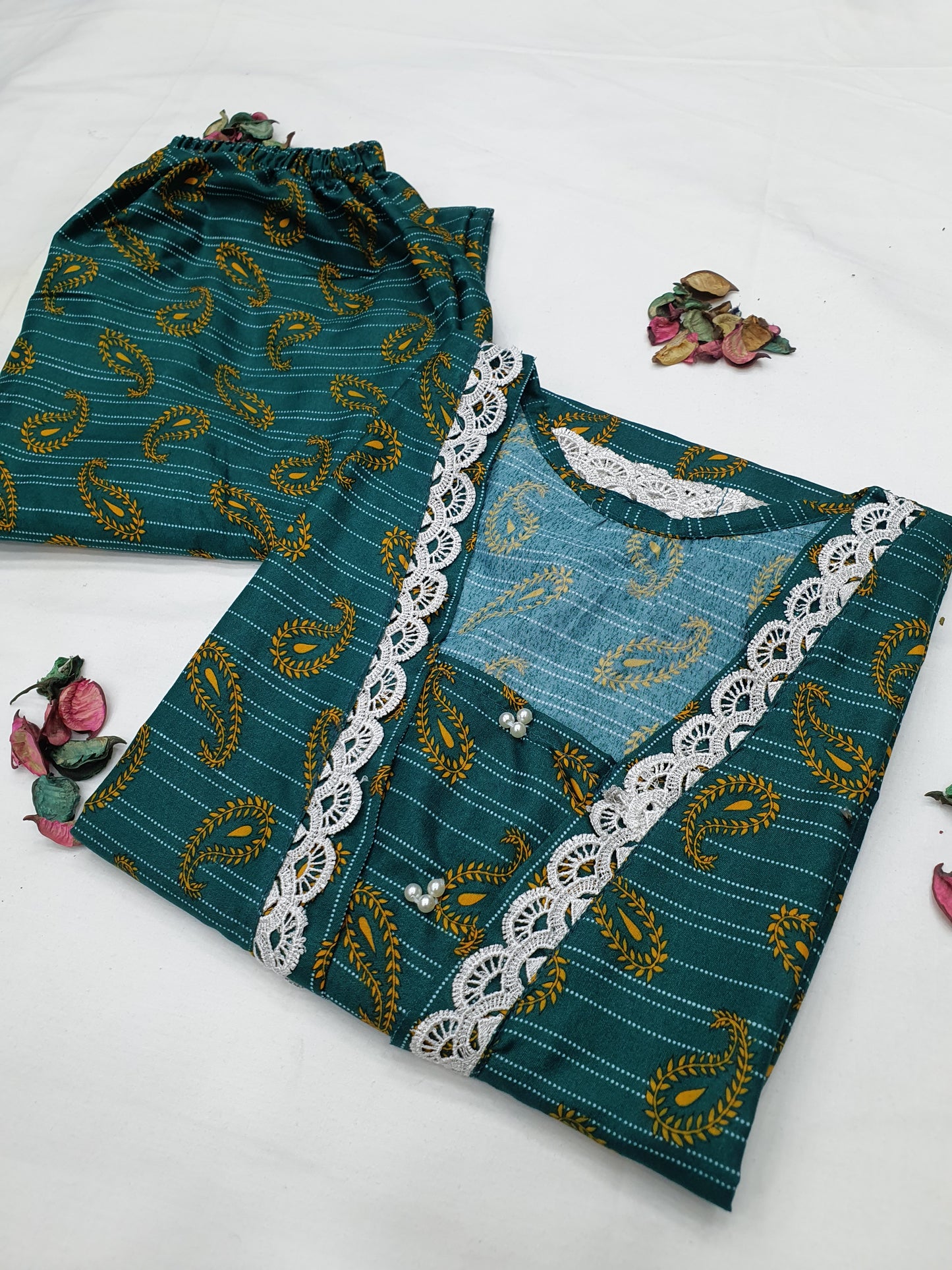 Cotton 2-Piece Stitched Set with Elegant Lace Detailing – Long Length Outfit (13)