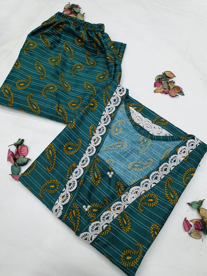 Cotton 2-Piece Stitched Set with Elegant Lace Detailing – Long Length Outfit (13)