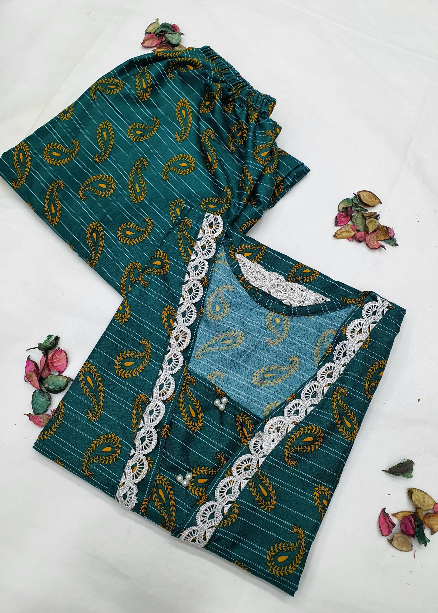 Cotton 2-Piece Stitched Set with Elegant Lace Detailing – Long Length Outfit (13)
