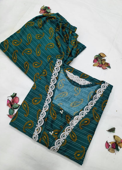 Cotton 2-Piece Stitched Set with Elegant Lace Detailing – Long Length Outfit (13)