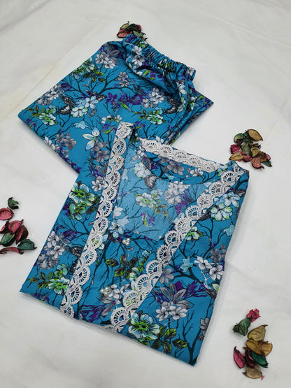 Cotton 2-Piece Stitched Set with Elegant Lace Detailing – Long Length Outfit (08)