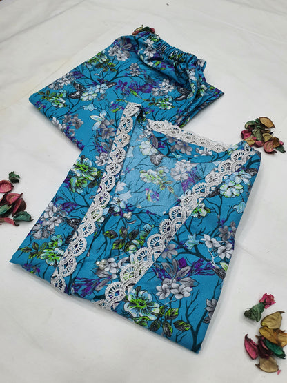 Cotton 2-Piece Stitched Set with Elegant Lace Detailing – Long Length Outfit (08)