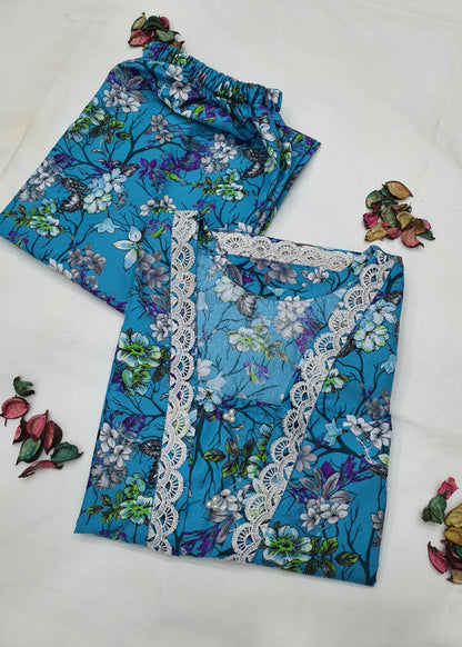 Cotton 2-Piece Stitched Set with Elegant Lace Detailing – Long Length Outfit (08)