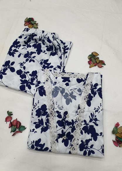 Cotton 2-Piece Stitched Set with Elegant Lace Detailing – Long Length Outfit (03)