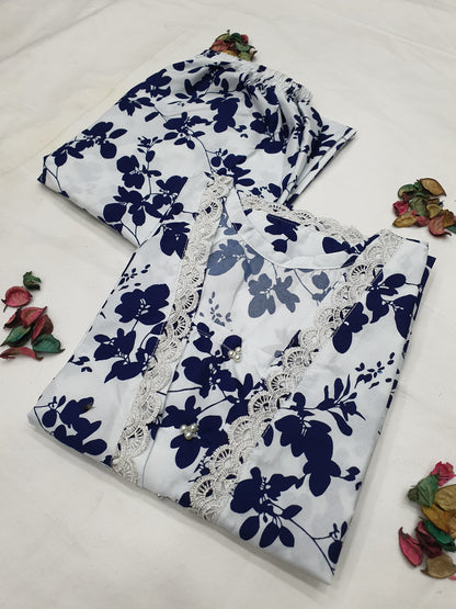 Cotton 2-Piece Stitched Set with Elegant Lace Detailing – Long Length Outfit (03)