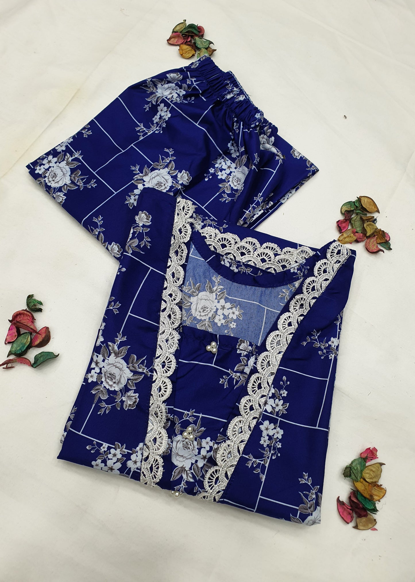 Cotton 2-Piece Stitched Set with Elegant Lace Detailing – Long Length Outfit (06)