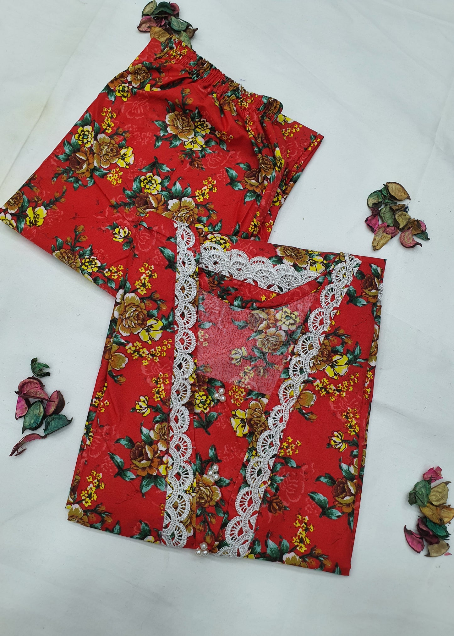 Cotton 2-Piece Stitched Set with Elegant Lace Detailing – Long Length Outfit (07)