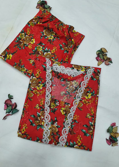 Cotton 2-Piece Stitched Set with Elegant Lace Detailing – Long Length Outfit (07)