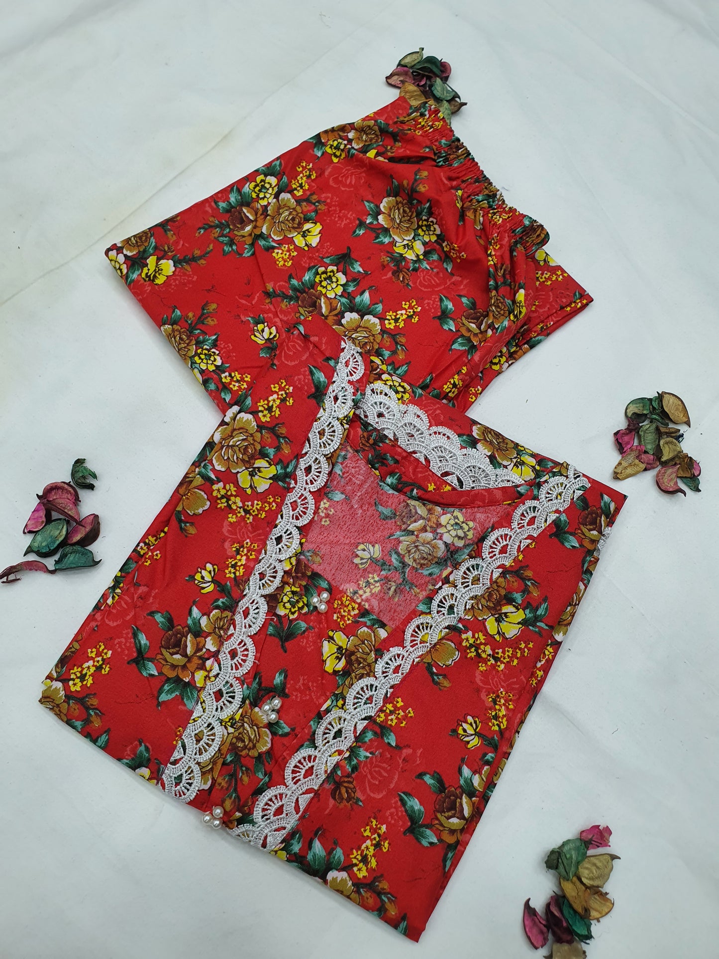 Cotton 2-Piece Stitched Set with Elegant Lace Detailing – Long Length Outfit (07)
