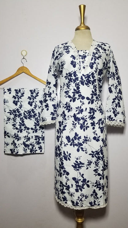 Cotton 2-Piece Stitched Set with Elegant Lace Detailing – Long Length Outfit (03)