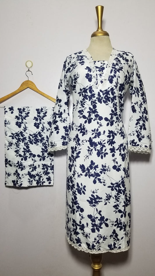Cotton 2-Piece Stitched Set with Elegant Lace Detailing – Long Length Outfit (03)