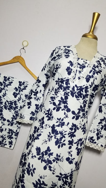 Cotton 2-Piece Stitched Set with Elegant Lace Detailing – Long Length Outfit (03)