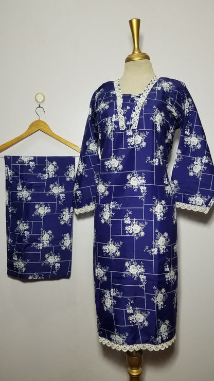 Cotton 2-Piece Stitched Set with Elegant Lace Detailing – Long Length Outfit (06)