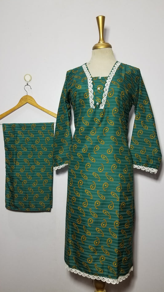 Cotton 2-Piece Stitched Set with Elegant Lace Detailing – Long Length Outfit (13)
