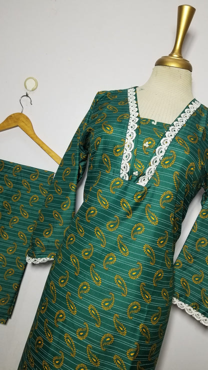 Cotton 2-Piece Stitched Set with Elegant Lace Detailing – Long Length Outfit (13)