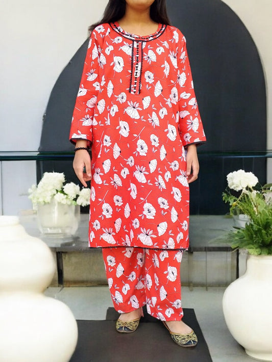 Winter Mirror Work Printed Crystal Wool Dress - Stitched 011
