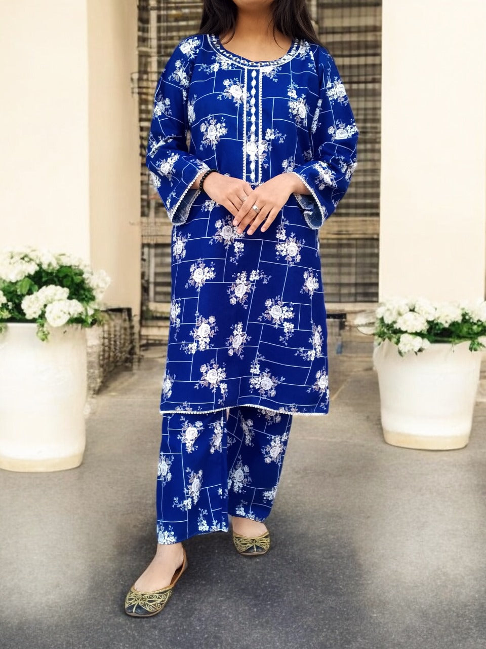 Graceful Cotton Stitched 2-Piece Dress with Mirror Work - Chic & Trendy 04