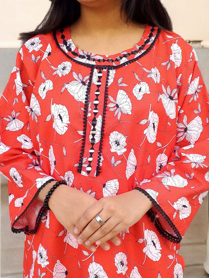 Winter Mirror Work Printed Crystal Wool Dress - Stitched 011