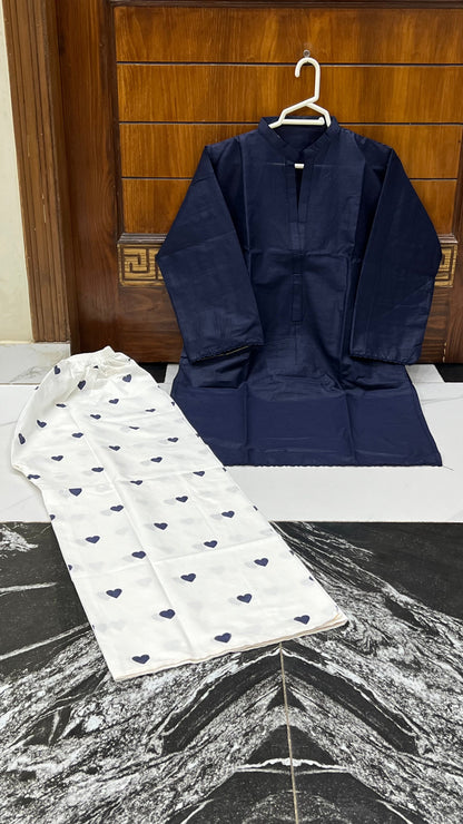 2PC Lawn Cotton Steam Printed Viral Heart Printed (Navy Blue)