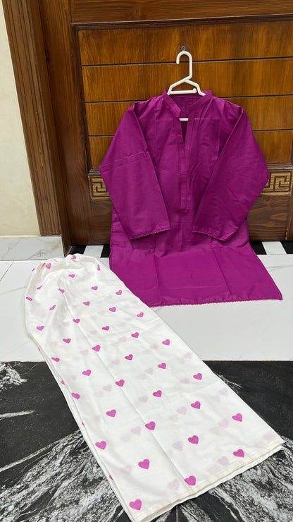 2PC Lawn Cotton Steam Printed Viral Heart Printed (Magenta)