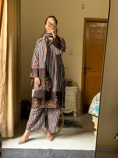 Samira Prestige Premium Long-Length Stitched 3-Piece Silky Lawn