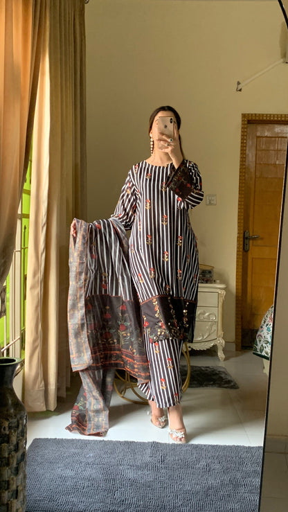 Samira Prestige Premium Long-Length Stitched 3-Piece Silky Lawn