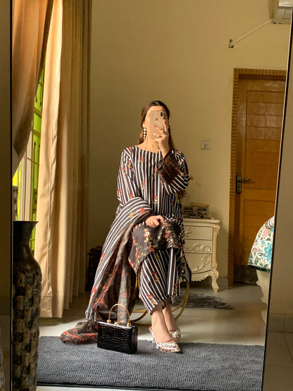 Samira Prestige Premium Long-Length Stitched 3-Piece Silky Lawn