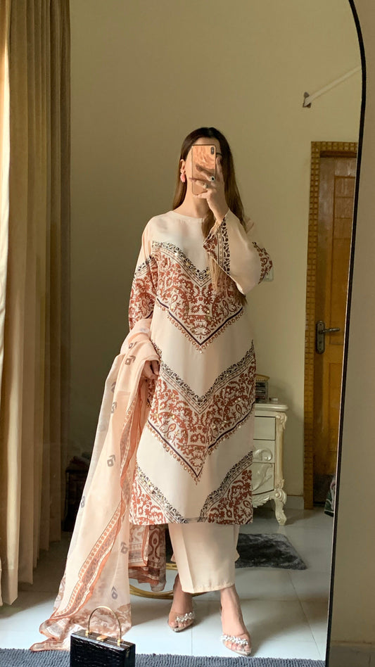 Simran Élegance Premium Silky Lawn Stitched 3-Piece Set
