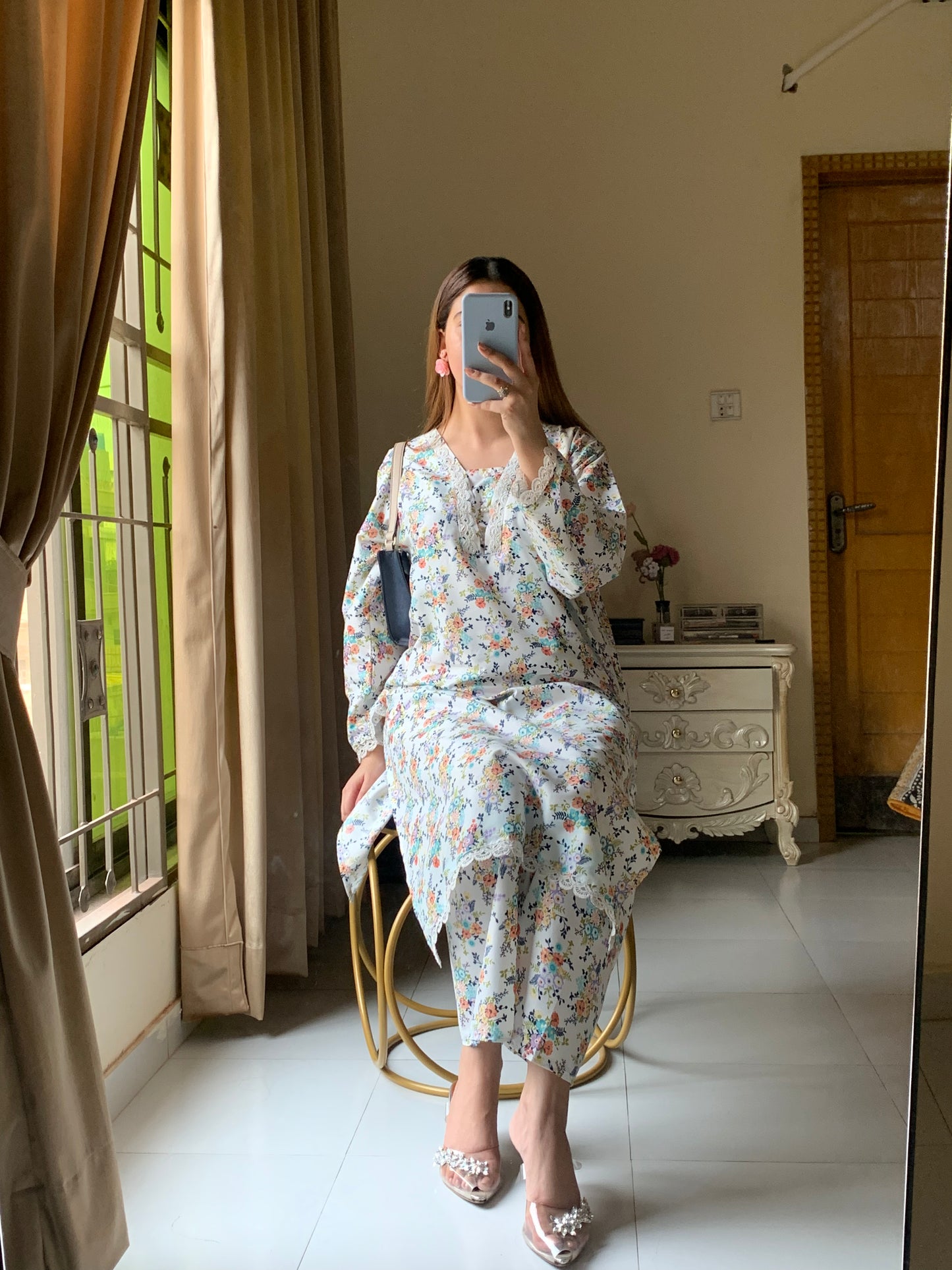 Cotton 2-Piece Stitched Set with Elegant Lace Detailing – Long Length Outfit (09)
