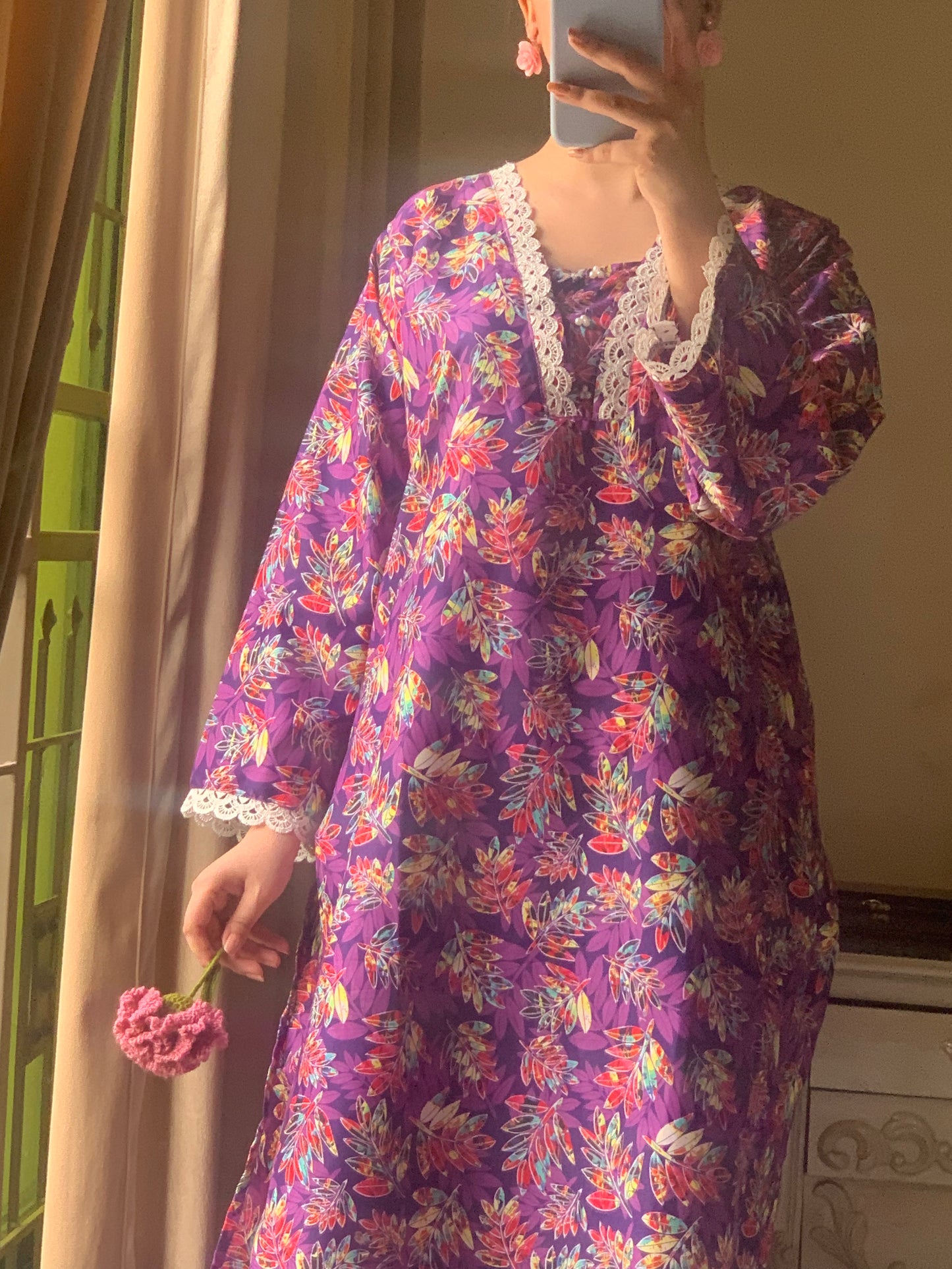 Cotton 2-Piece Stitched Set with Elegant Lace Detailing – Long Length Outfit (12)