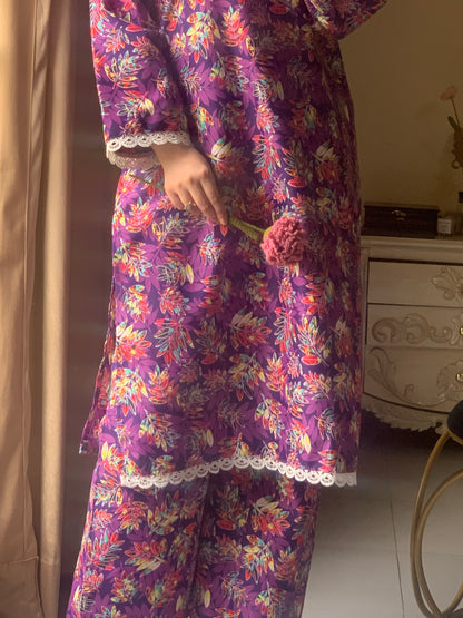 Cotton 2-Piece Stitched Set with Elegant Lace Detailing – Long Length Outfit (12)
