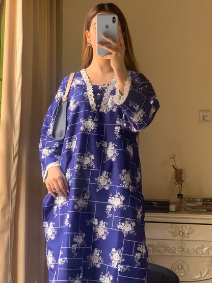 Cotton 2-Piece Stitched Set with Elegant Lace Detailing – Long Length Outfit (06)
