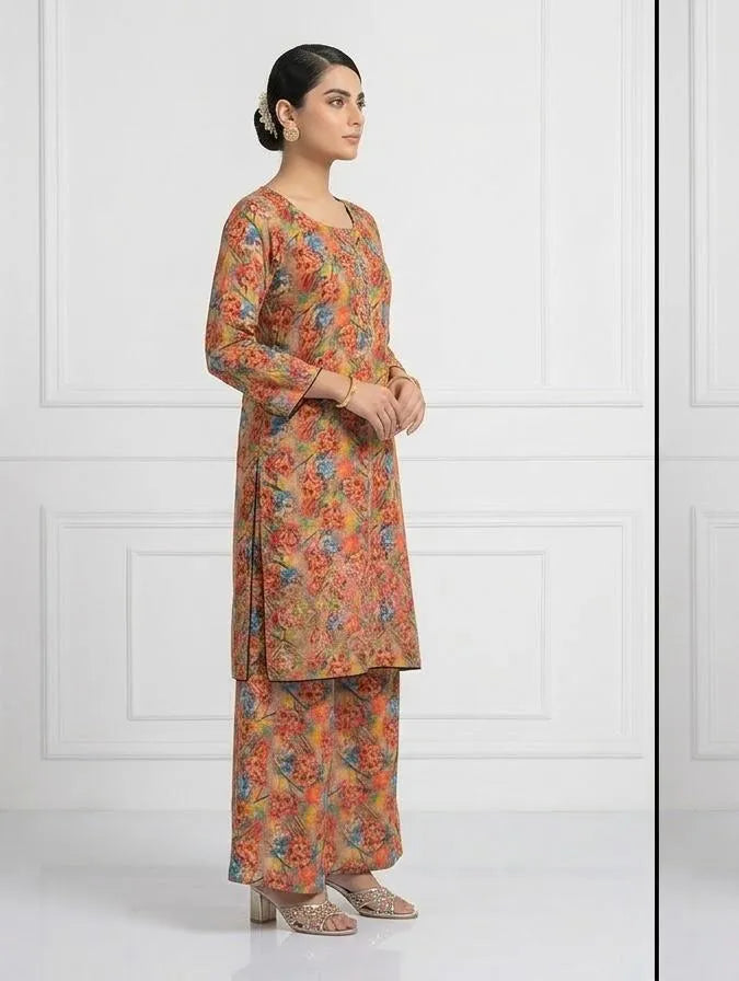 Lawn Women's 2PC Stitched Suit Printed AND Embroided