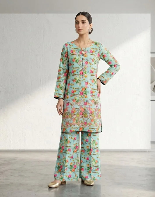 Multicolor Floral Lawn Kurta Pajama Set for Women
