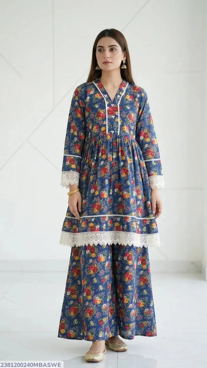 Lawn Women's 2PC Stitched Suit Printed and Embroided