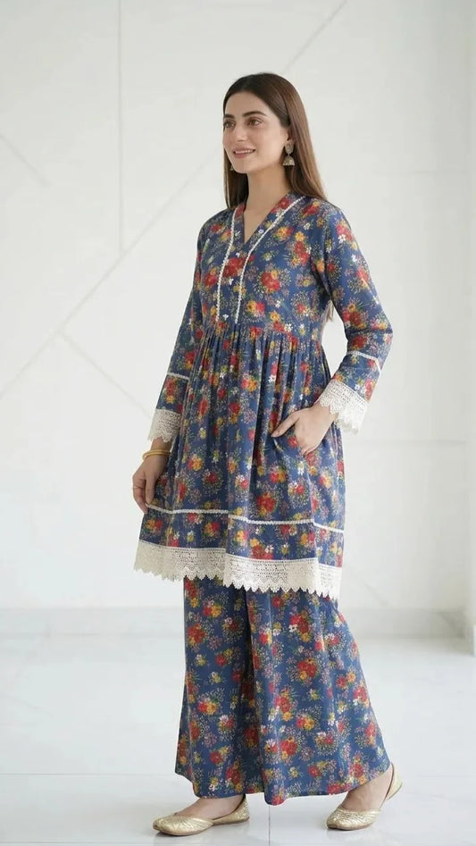Lawn Women's 2PC Stitched Suit Printed and Embroided