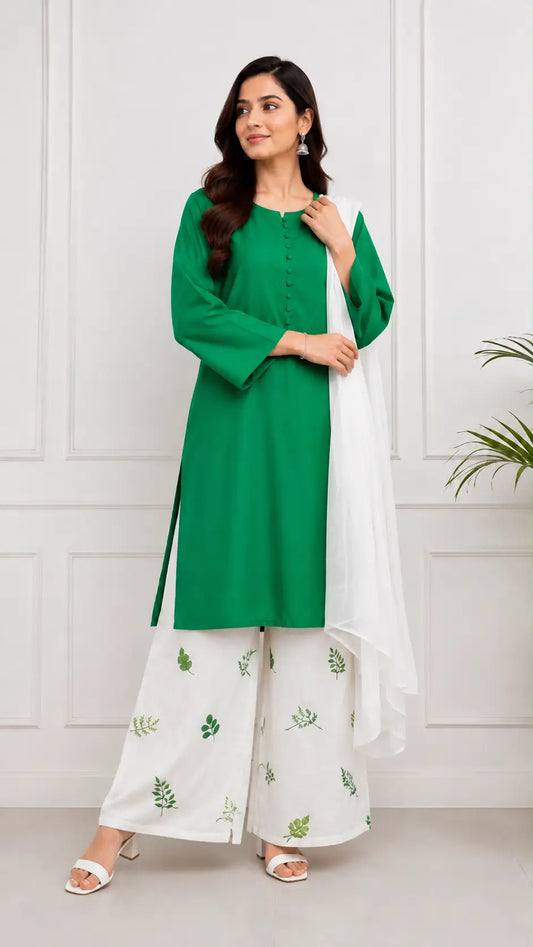 3 Pcs Women's Stitched Cotton Embroidered Suit